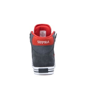 Supra Mens VAIDER High Top Shoes Dk Grey/Risk Red/white | US-52336